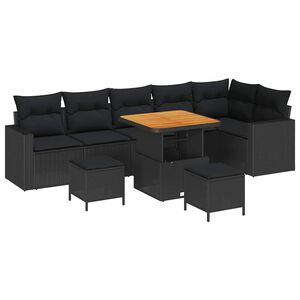 vidaXL Garden Sofa Set Height-Adjustable 9 pcs Black Poly Rattan