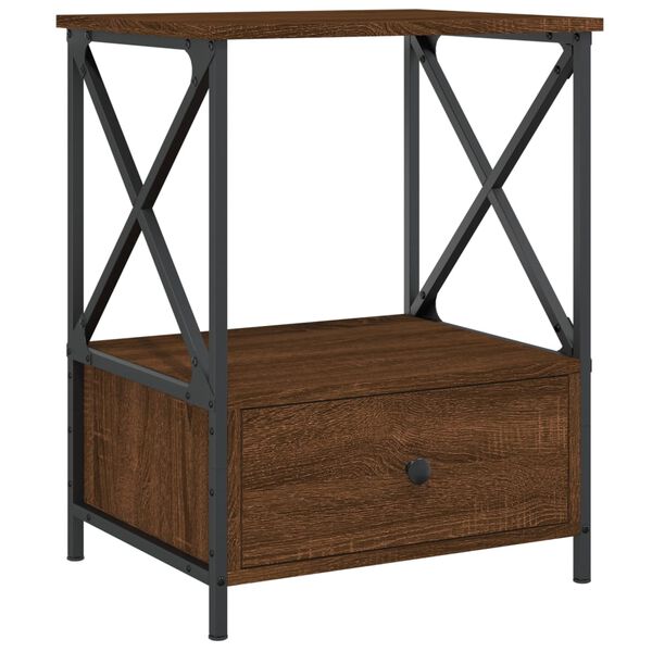 vidaXL Bedside Table Brown Oak Engineered Wood, Iron Medium