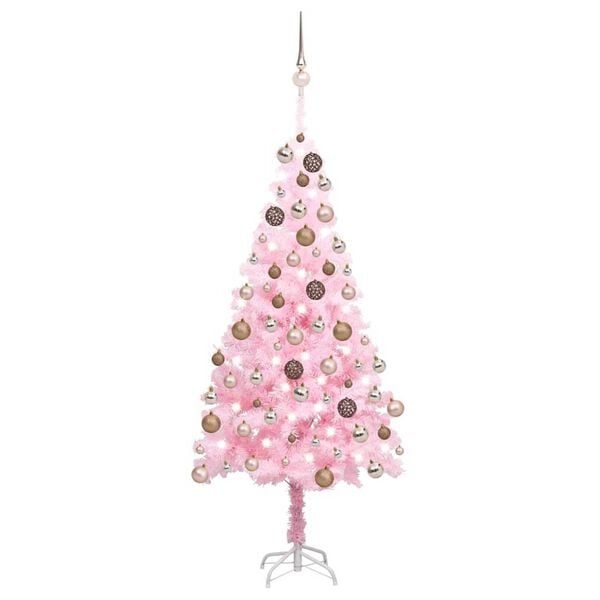 vidaXL Artificial Pre-lit Christmas Tree with Ball Set Pink 70.9" PVC