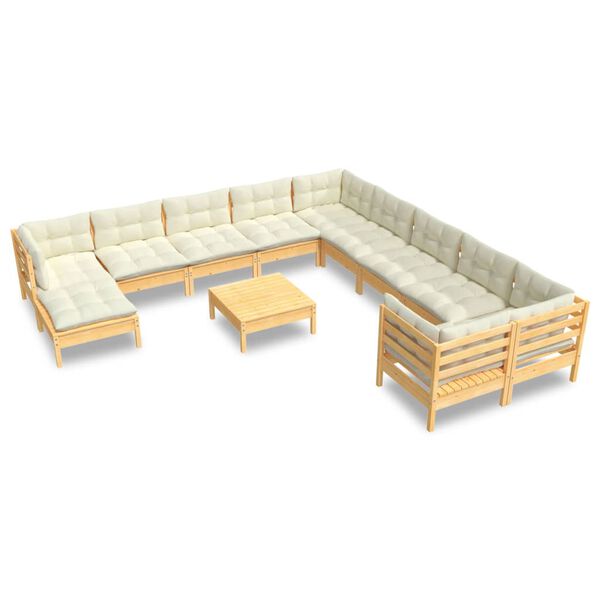 vidaXL Garden Lounge Set Cream Solid pine wood, 100% polyester fabric