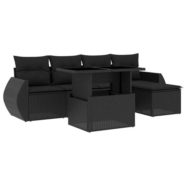 vidaXL Garden Sofa Set Black PE rattan, powder-coated steel, tempered glass