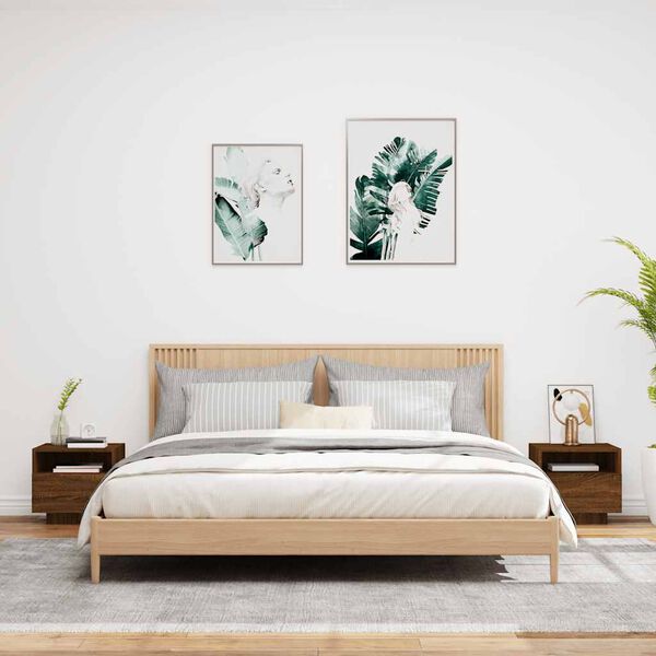 vidaXL Bedside Cabinet Set of 2 Brown oak Engineered wood Medium