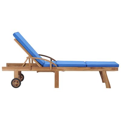 vidaXL Sun Loungers with Cushions 2 pcs Solid Teak Wood Blue