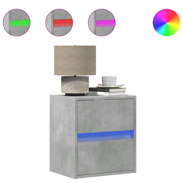 vidaXL Wall-mounted Bedside Cabinet Concrete gray Engineered wood Compact