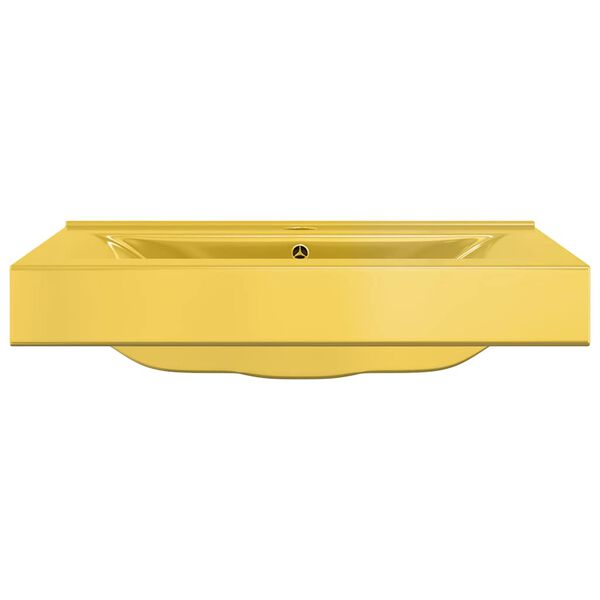 vidaXL Wash Basin with Overflow 23.6x18.1x6.3" Ceramic Gold