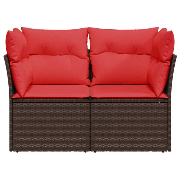vidaXL Garden Sofa with Cushion 7 pcs Brown and red Poly rattan