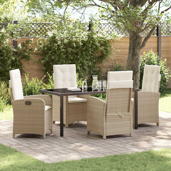 vidaXL Garden Dining Set with Cushion 5 pcs Beige Poly Rattan