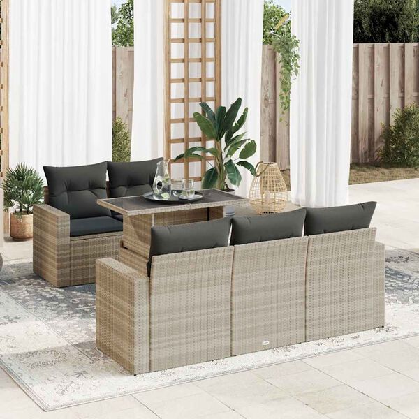 vidaXL Garden Sofa Set Light Grey PE rattan 6 Piece Adjustable Armrests