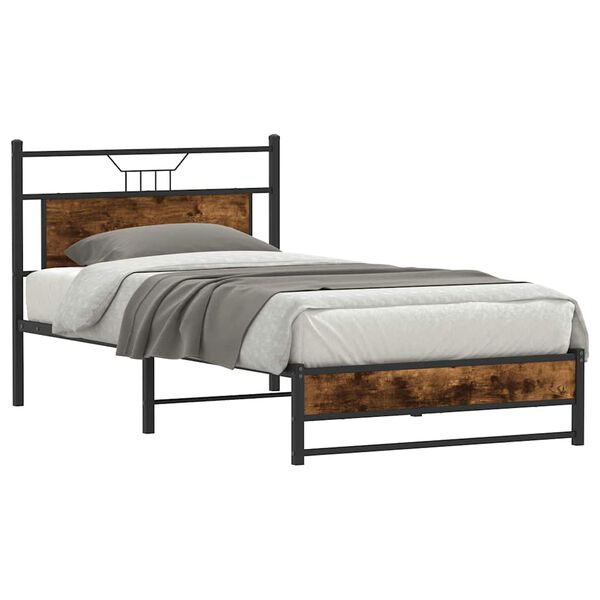 vidaXL Bed Frame Smoked Oak Engineered Wood and Steel Twin Bed Frame