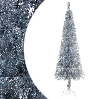vidaXL Slim Christmas Tree with LEDs Silver 94.5"