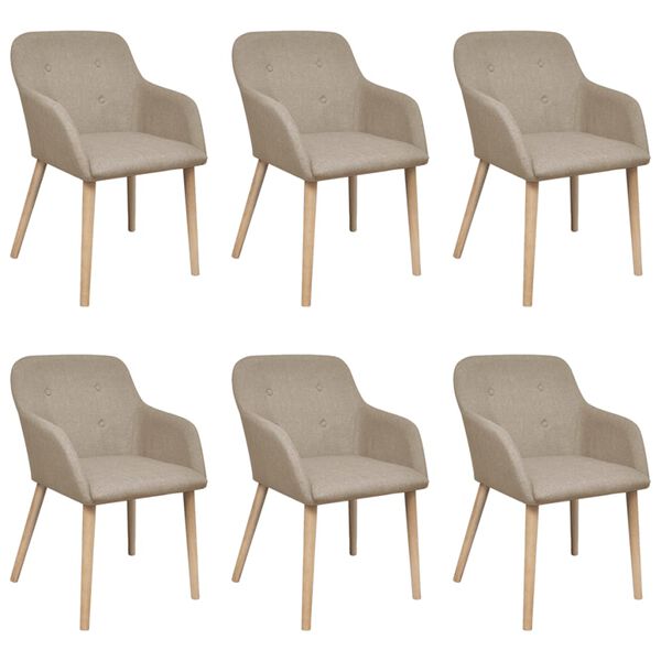vidaXL Dining Chair Set of 6 Beige Polyester, Oak Standard Ergonomic