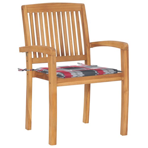 vidaXL Stacking Patio Chairs with Cushions 4 pcs Solid Teak Wood