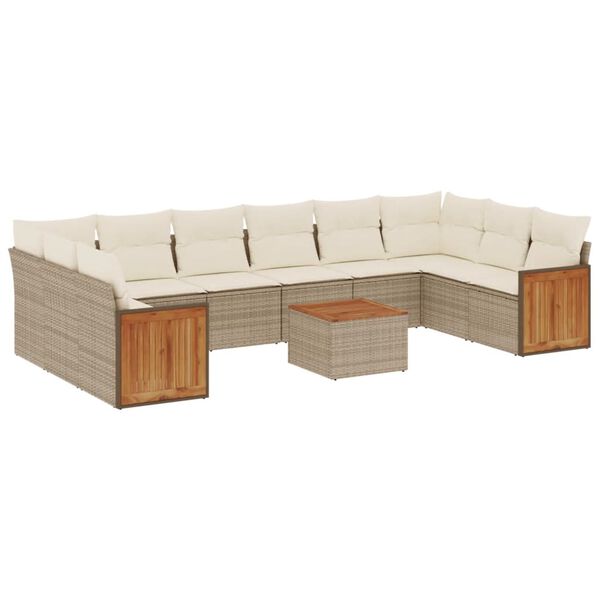 vidaXL Garden Sofa Set Beige PE rattan 135.4 x 69.3 x 27.2 in