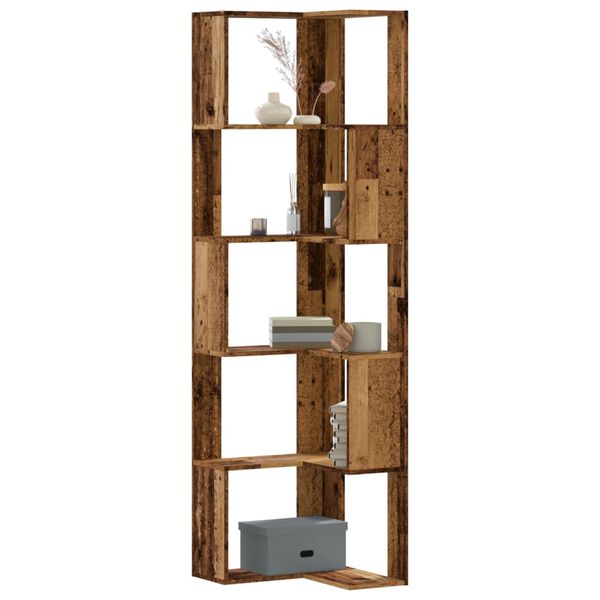 vidaXL Corner Bookcase 5-Tier Old Wood 19.7x19.7x70.5" Engineered Wood