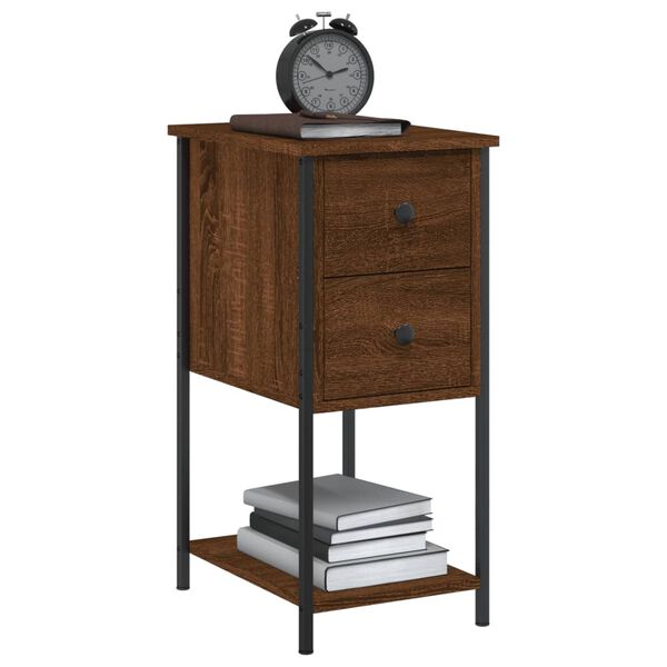 vidaXL Bedside Cabinet Set of 2 Brown Oak Engineered wood, Iron
