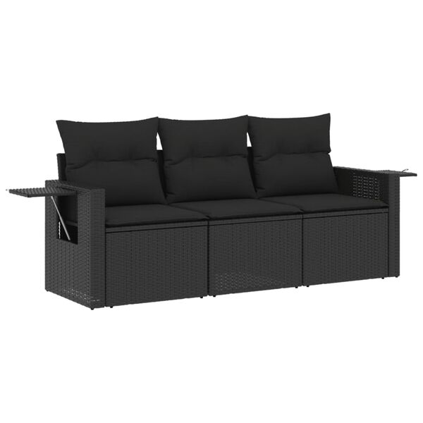 vidaXL Garden Sofa Set Black PE Rattan 3 Piece Adjustable Armrests