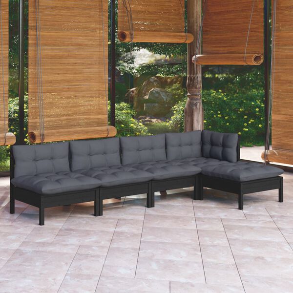 vidaXL Garden Lounge Set Black Solid Pine Wood 5-Seater Lounge Set