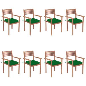 vidaXL Patio Chair Set of 8 Green Teak wood, Polyester Standard