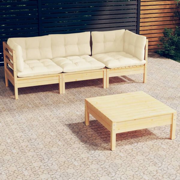 vidaXL Garden Lounge Set Cream Solid pinewood, fabric (100% polyester)
