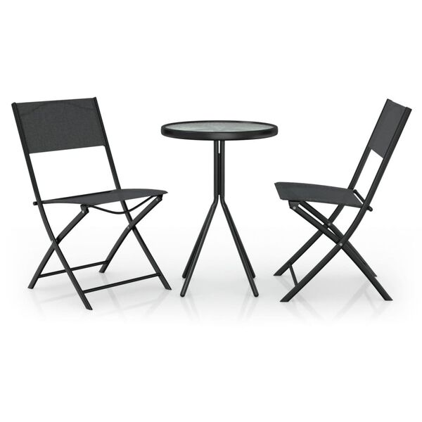 vidaXL Folding Bistro Set Black Steel, tempered glass, textilene Compact