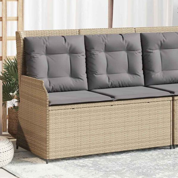 vidaXL Reclining Patio Bench Beige and Light Grey PE Rattan Standard