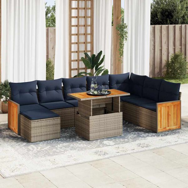 vidaXL 11 Piece Patio Sofa Set with Cushions Gray Poly Rattan Acacia