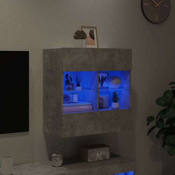 vidaXL TV Wall Cabinet Concrete Grey Engineered Wood and Glass Medium