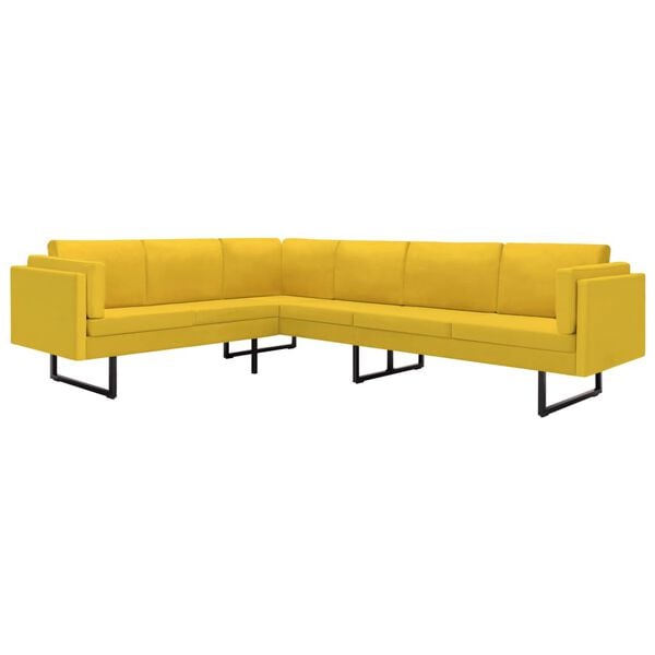 vidaXL Sofa Yellow Polyester, Wood, Steel Large Sofa Modern