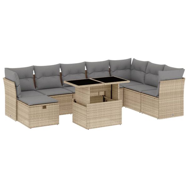 vidaXL Garden Sofa Set Beige PE rattan 9 Piece Set Modular
