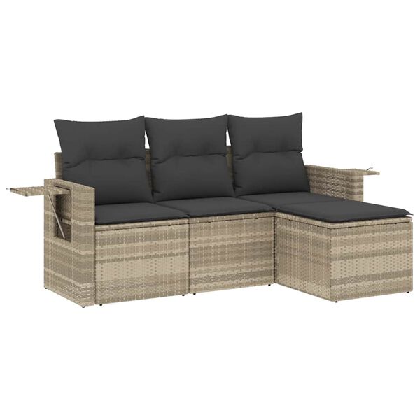 vidaXL Garden Sofa Set Light Grey Poly Rattan, Powder-Coated Steel