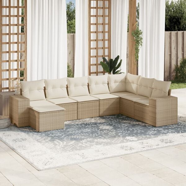 vidaXL Garden Sofa Set Beige PE rattan, powder-coated steel, polyester