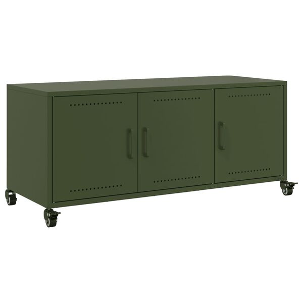 vidaXL TV Cabinet Olive Green Cold-Rolled Steel Medium With Wheels