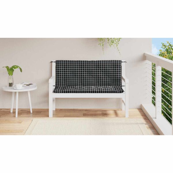 vidaXL Garden Bench Cushion Set of 2 Black and white check Oxford fabric