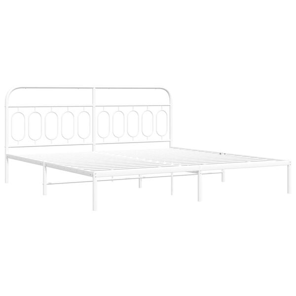 vidaXL Bed Frame White Steel 79 x 79 in Bed Frame Rectangular Modern