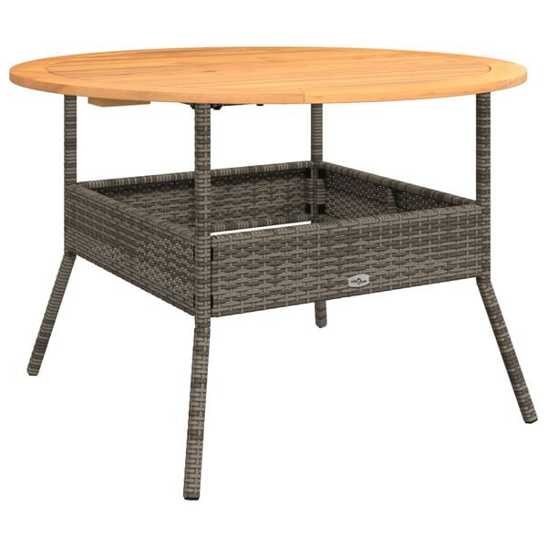 vidaXL Garden Table Grey PE rattan, solid acacia wood, powder-coated steel