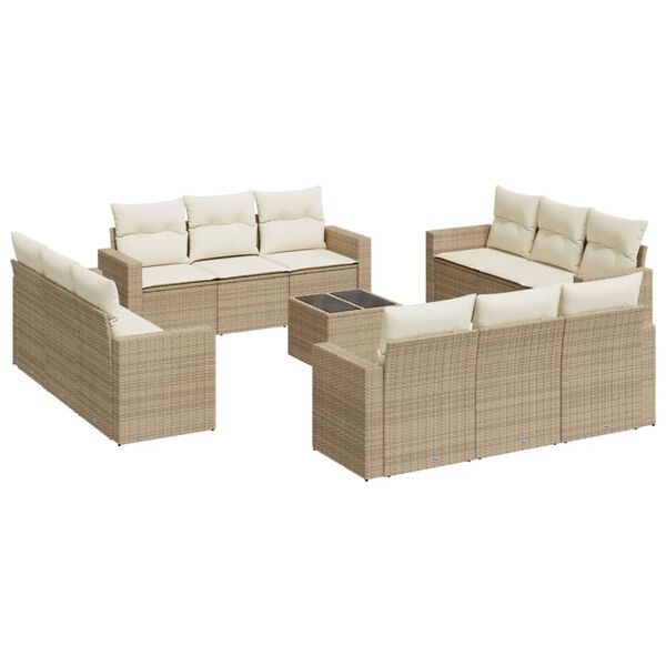 vidaXL Garden Sofa Set Beige PE rattan Large Removable Covers