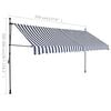 vidaXL Retractable Awning Blue and white Polyester with PU coating, Steel