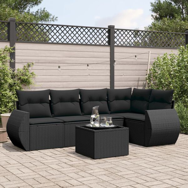 vidaXL Garden Sofa Set Black PE rattan, powder-coated steel, tempered glass