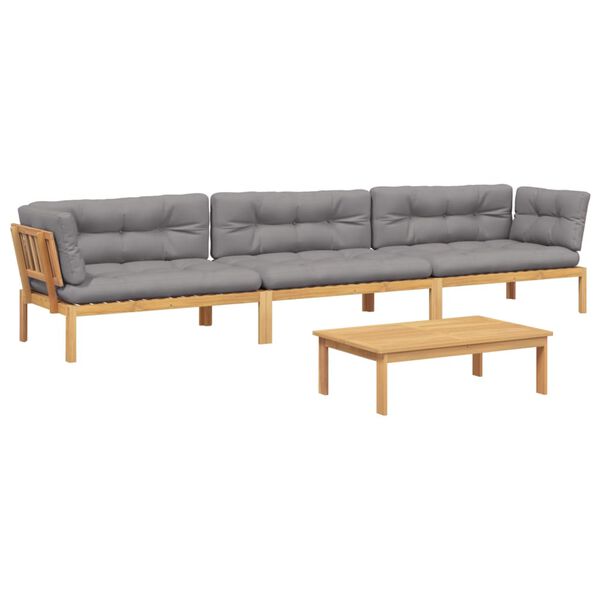 vidaXL Pallet Sofa Set Grey, Natural Wood Solid Acacia wood, 100% polyester