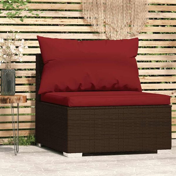 vidaXL Garden Middle Sofa Brown PE rattan, powder-coated steel, plastic
