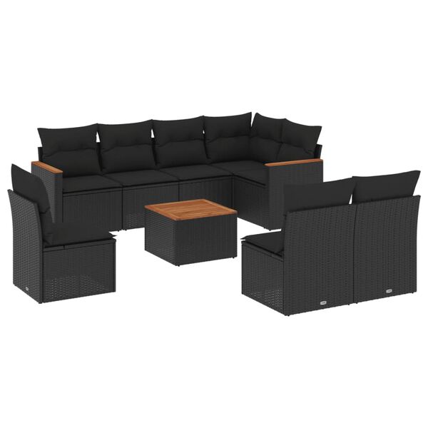 vidaXL Garden Sofa Set Black PE rattan Large Removable Covers
