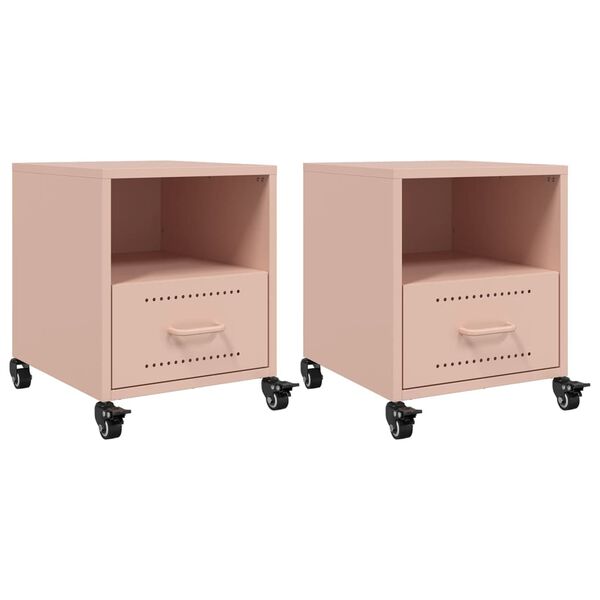 vidaXL Bedside Cabinet Set of 2 Pink Cold-rolled steel Compact