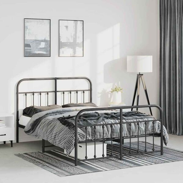 vidaXL Bed Frame Black Powder-Coated Steel King Size