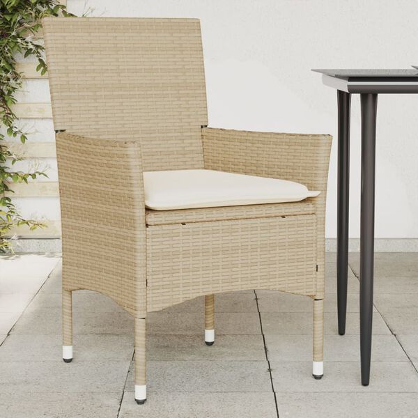 vidaXL Patio Chairs with Cushions 2 pcs Beige Poly Rattan