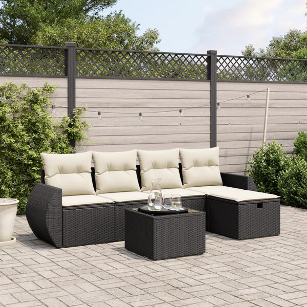 vidaXL Garden Sofa Set Black Poly Rattan, Steel Large Removable Covers
