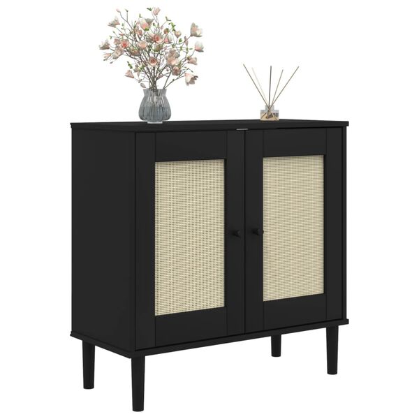 vidaXL Sideboard Black Solid pine wood, engineered wood, poly rattan