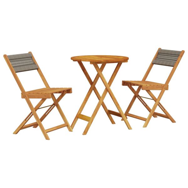 vidaXL Bistro Set Grey Solid acacia wood Compact Foldable Bistro Set
