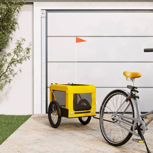 vidaXL Pet Bike Trailer Yellow and Black Oxford fabric, iron, PVC