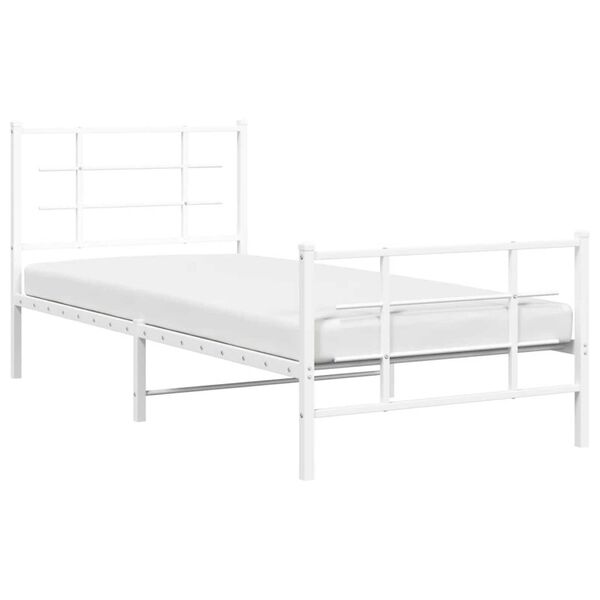 vidaXL Metal Bed Frame without Mattress with Footboard White 35.4"x78.7"