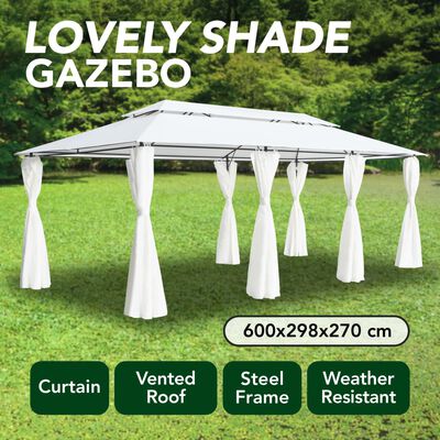 vidaXL Gazebo with Curtains 236.2"x117.3"x106.3" White 180g/m?